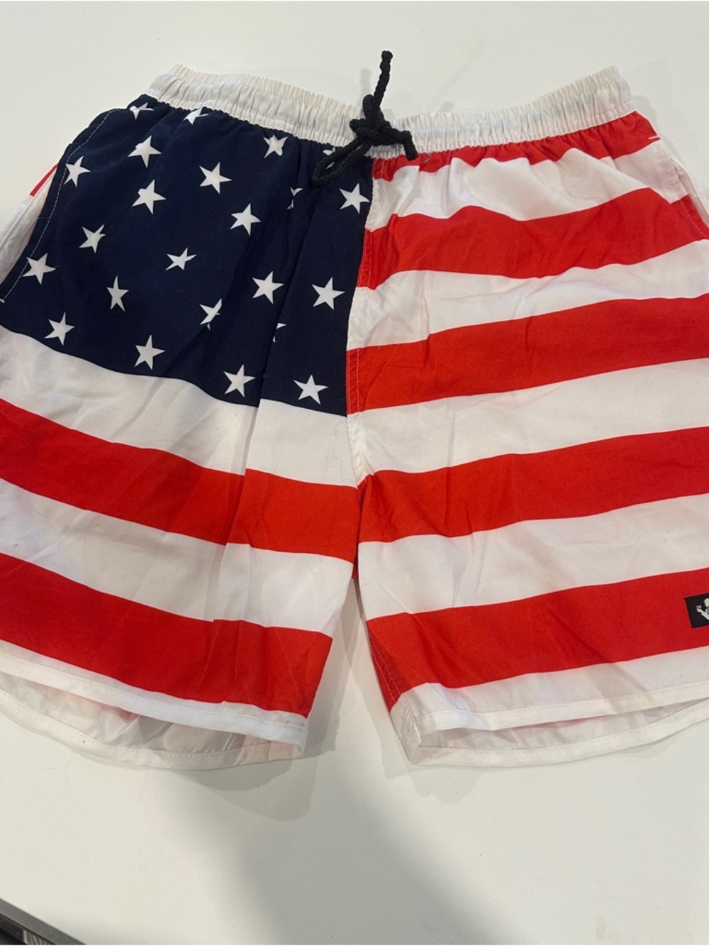 Patriotic Flag Print Men's Swim Trunks - Red, White & Blue